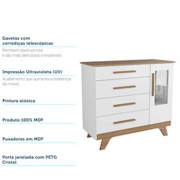 Quarto de Bebê Completo com Guarda Roupa com Janela Cômoda e Berço 100% MDF Jolie Retrô - 10