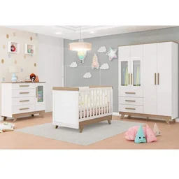 Quarto de Bebê Completo com Guarda Roupa com Janela Cômoda e Berço 100% MDF Jolie Retrô - 2