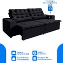 Ver imagem 3 de Sofá USB, 3 Lugares América Retrátil, Reclinável 2,12 Metros, Tecnologia Carregamento 3 Portas Preto