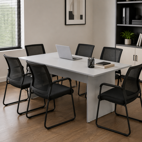 Mesa de Reunião Retangular Pé Painel 1800 mm - Linha Studio: Branco