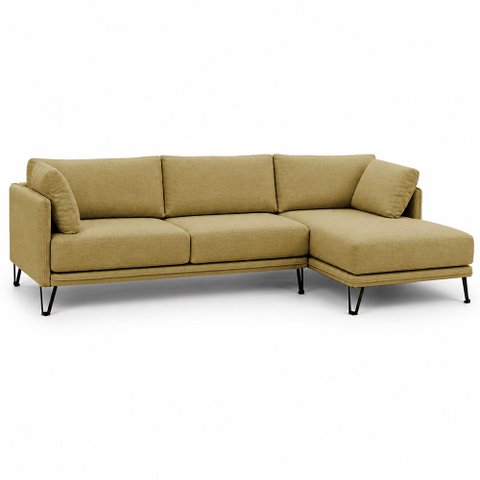 Sofá Sala de Estar Atena Chaise Direito Pés de Ferro 254cm 4 Lugares Bouclê Bege M1 - Monari Design