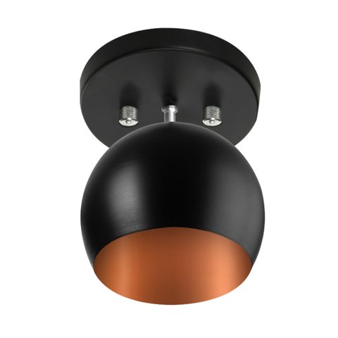 Lustre Plafon Bola 15 cm Redonda Preto com Cobre