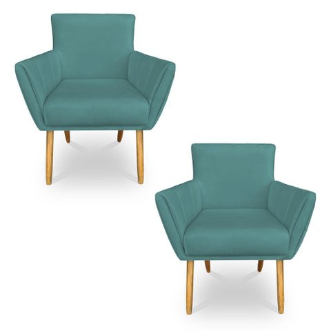 Kit 2 Poltronas Decorativa Leticia Suede Pés Palito Castanho - Pallazio