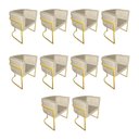 Ver imagem 1 de Kit 10 Poltronas Decorativa Sala de Estar Base de Ferro Dourada Veludo Bege