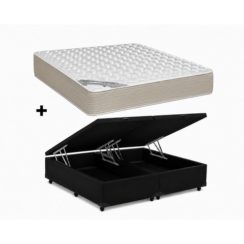 Cama Bau Casal Bipartido Preto Colchão Tecnopedic Revolution New One Face 138x188 - Castor