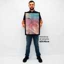 Ver imagem 2 de Quadro Decorativo Caixa Alta com Vidro Abstrato Mármore Rosa e Azul Perolado TaColado Moldura Branca