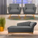 Ver imagem 1 de Kit Diva Recamier Vanessa 185cm Lado Esquerdo e 02 Poltronas Laura Suede - Amarena Móveis