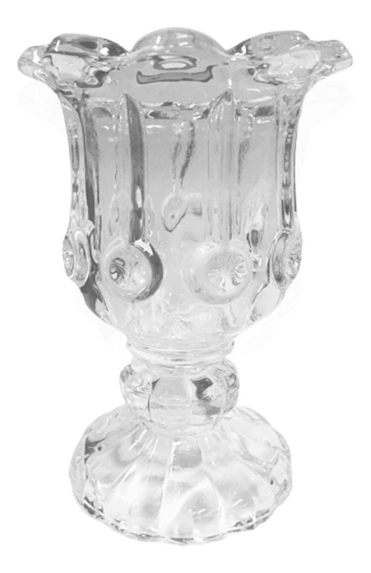 Castiçal Taça De Vidro Cilindro Relevo Luxo 13x8cm