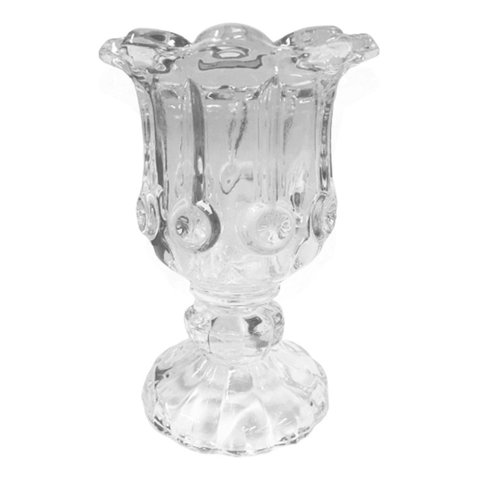 Castiçal Taça de Vidro Cilindro Relevo Luxo 13x8cm