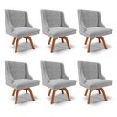 Ver imagem 1 de Kit 6 Cadeiras Decorativas Sala de Jantar Base Giratória de Madeira Firenze Suede Cinza/natural G19