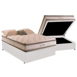 Cama Box Baú Casal com Colchão Herval Big Class Molas Conforclass 138x188x75cm Ms:courino Branco - 1 Cama Box Baú Casal com Colchão Herval Big Class Molas Conforclass 138x188x75cm Ms:courino Branco - 1