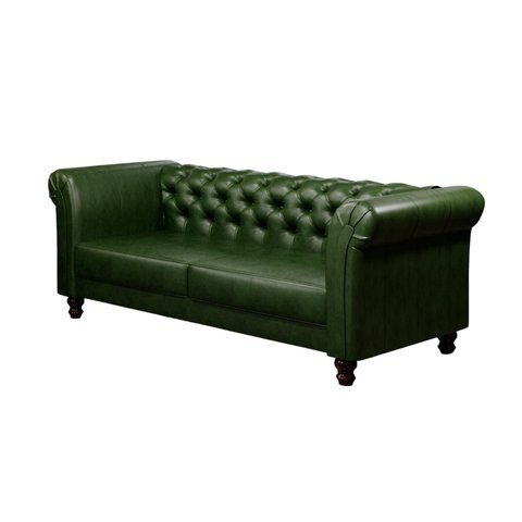 Sofá Decorativo Sala de Estar Chesterfield 3 Lugares 220cm Couro Verde Esmeralda - Mozzelar