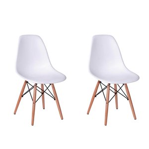 Conjunto 2 Cadeiras Eiffel Base Madeira – Branco