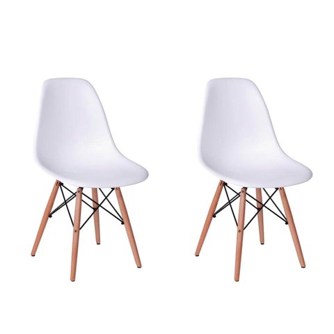 Conjunto 2 Cadeiras Eiffel Base Madeira – Branco