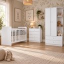 Ver imagem 1 de Dormitório Infantil Labirinto Guarda Roupa, Cômoda e Berço Branco com Colchão Baby Physical - m