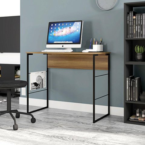 Mesa para Escritório Estilo Industrial Linha Fabrick 90cm Marrom e Preto