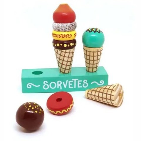 Kit Sorvete de Madeira Infantil 12pcs Coleção Comidinha New Art