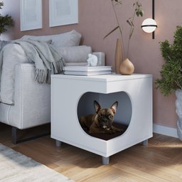 Mesa Lateral com Nicho para Pet Almofada em Corino  - 2