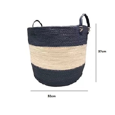 Cesto de Fibra Natural Oval com Alça de Couro Etnias - Jolitex