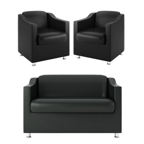Kit Namoradeira + 02 Poltronas Decorativas Tecido Courino Cor:Preto