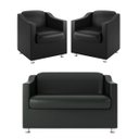 Ver imagem 1 de Kit Namoradeira + 02 Poltronas Decorativas Tecido Courino Cor:Preto