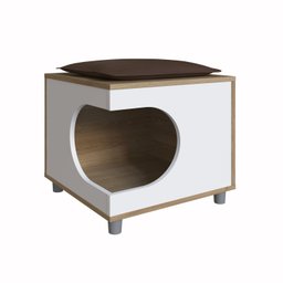 Mesa Lateral com Nicho para Pet Almofada em Corino - 7 Mesa Lateral com Nicho para Pet Almofada em Corino - 7