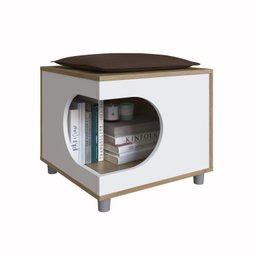 Mesa Lateral com Nicho para Pet Almofada em Corino - 3 Mesa Lateral com Nicho para Pet Almofada em Corino - 3