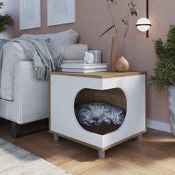 Mesa Lateral com Nicho para Pet Almofada em Corino - 2 Mesa Lateral com Nicho para Pet Almofada em Corino - 2