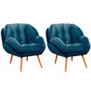 Ver imagem 2 de Kit 2 Poltronas para Sala e Escritório Decorativas Vitória Veludo Azul Marinho