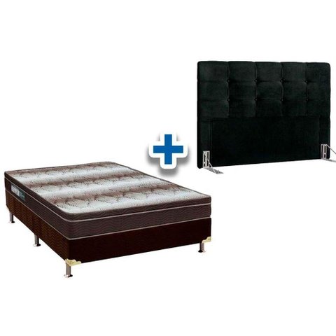 Cama Box Queen Crc + Colchão Ortopédico Light Ortobom + Cabeceira Clean Negro