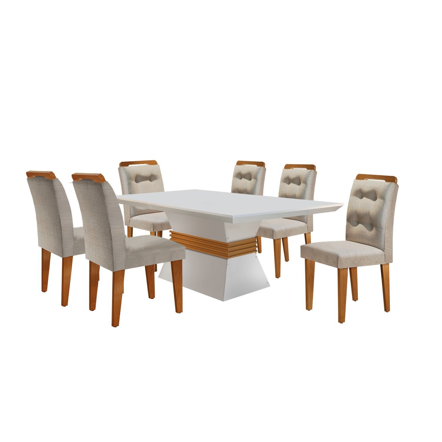 Conjunto Sala de Jantar Mesa Safira 180cm 6 Cadeiras Rufato com Vidro