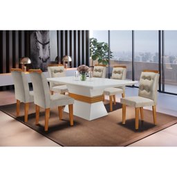 Conjunto Sala de Jantar Mesa 180cm Tampo em Mdf Canto Reto Clarice com 6 Cadeiras Valentina Rufato - 1 Conjunto Sala de Jantar Mesa 180cm Tampo em Mdf Canto Reto Clarice com 6 Cadeiras Valentina Rufato - 1