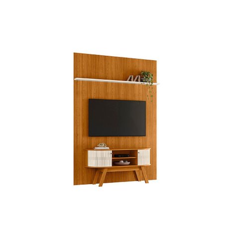 Home Theater Painel com Bancada para TV 136cm 2 Portas Silverstone MDP Cinamomo/Off White Sala