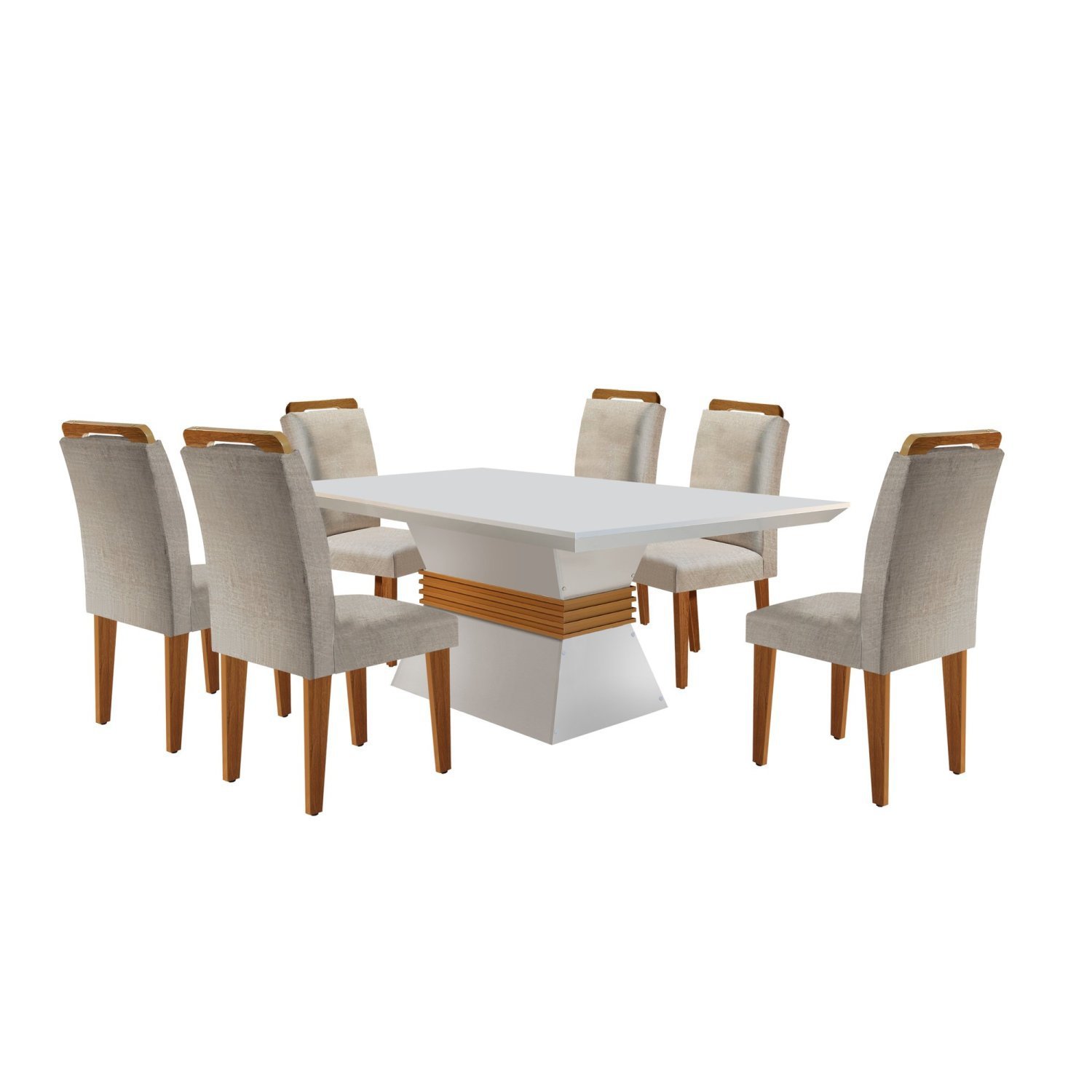 Conjunto Sala de Jantar Mesa Safira 180cm 6 Cadeiras Rufato com Vidro