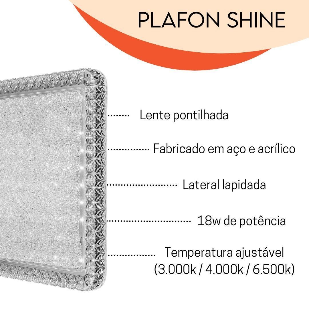 Plafon Shine Led Quad. Pontilhado 18W Bi-Volt Ajust Temp - 2