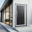 Ver imagem 2 de Porta Pivotante Alumínio Lambril Visione c/Pux.e.Elite Mix Preto 240x150 Brimak