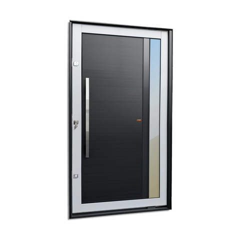 Porta Pivotante Alumínio Lambril Visione c/Pux.e.Elite Mix Preto 240x150 Brimak
