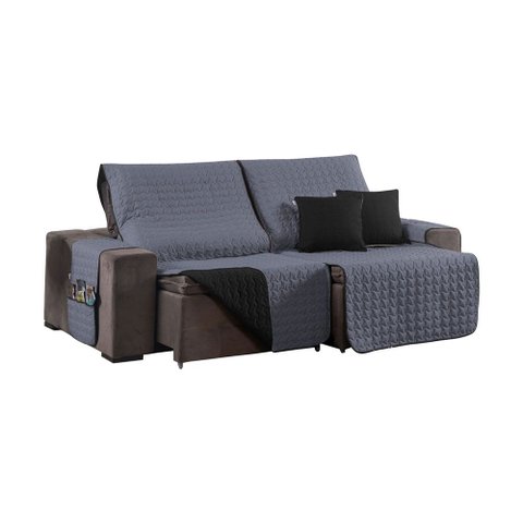 Kit 3 Pçs Capa Protetora Sofá Retrátil Assento 1,80m Shield: Kit 3 - Cinza e Preto