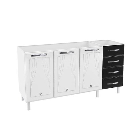Módulo Cozinha Telasul Star New Balcão 3 Portas e 4 Gavetas s/ Tampo 120cm Branco