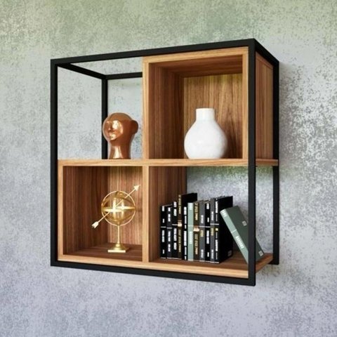 Prateleira Industrial com Nicho Teca Pequena