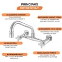 Ver imagem 4 de Misturador Cozinha Parede com Arejador Articulável Nya 3003 C 22 1/4V Ba Aap Bl Meber Metais Cromado