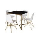 Ver imagem 2 de Mesa Jantar Industrial Quadrada 90cm Preta Base V com 4 Cadeiras Eames Eiffel Brancas Base Dourada
