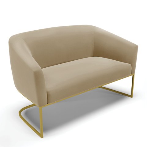 Sofá Namoradeira 2 Lugares Base Industrial Dourado Stella Suede Marrom Rato D03 - D’Rossi