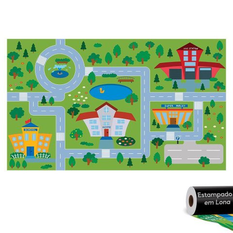 Tapete Pista de Carrinhos Infantil Ilustrado Criança Lona