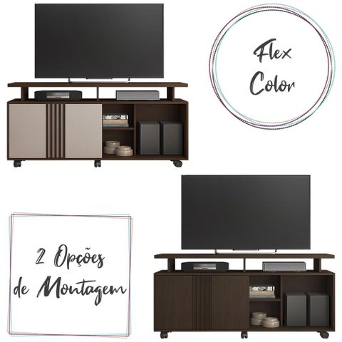 Rack Sala Humor para Tv com Porta de Correr e Rodizios Cafe/cafe/off White