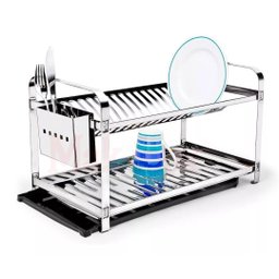 Escorredor Louças 20 Pratos Porta Talher Inox e Bandeja - 1
