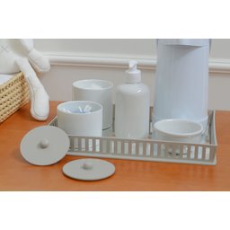 Kit Higiene Porcelana Bebê Bandeja Cinza + Térmica 500 Ml Maternidade - 13