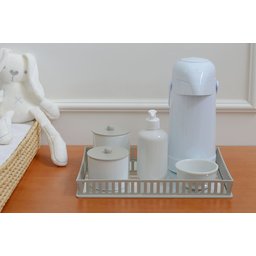 Kit Higiene Porcelana Bebê Bandeja Cinza + Térmica 500 Ml Maternidade - 6