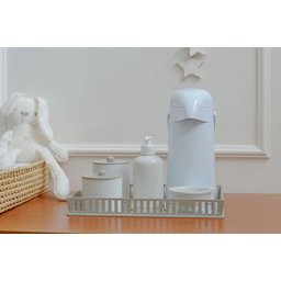 Kit Higiene Porcelana Bebê Bandeja Cinza + Térmica 500 Ml Maternidade - 9