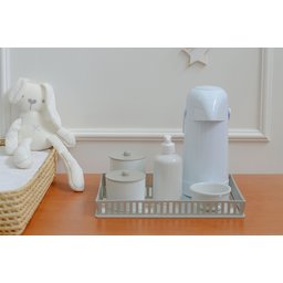 Kit Higiene Porcelana Bebê Bandeja Cinza + Térmica 500 Ml Maternidade - 8